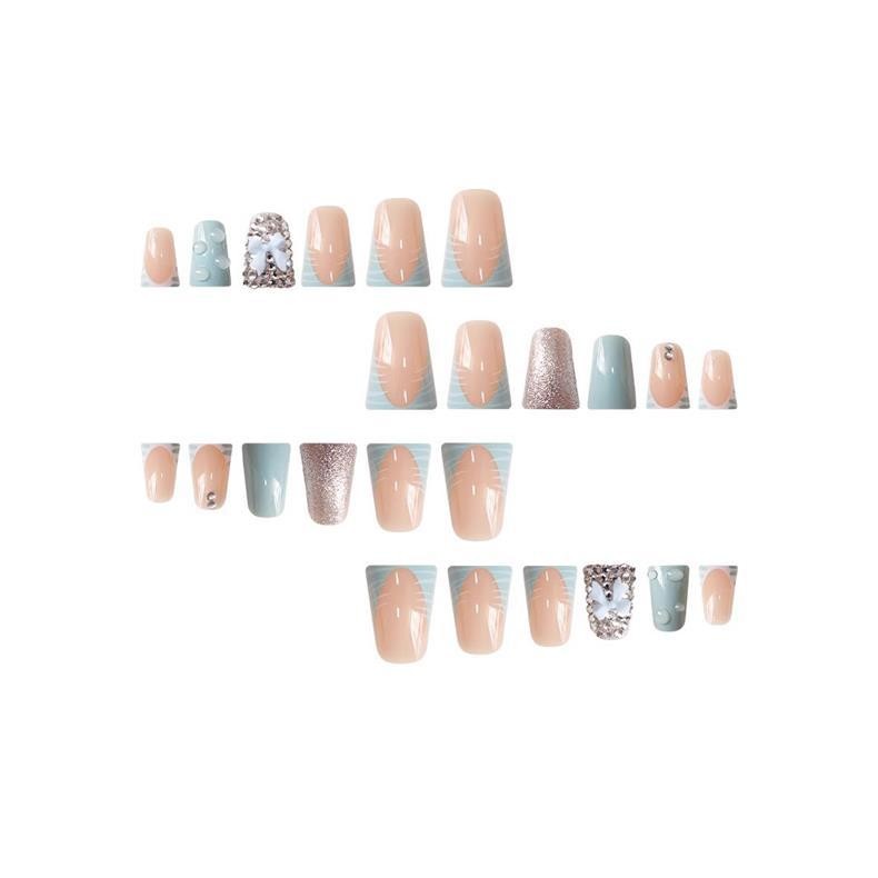 Duck Shape False Nails Sweet Bow Rhinestone Press on Nails