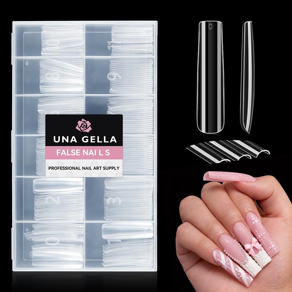 XXL Long Square Nail Tips – 216PCS No C Curve Full Cover Gel for Salon-Qualit…