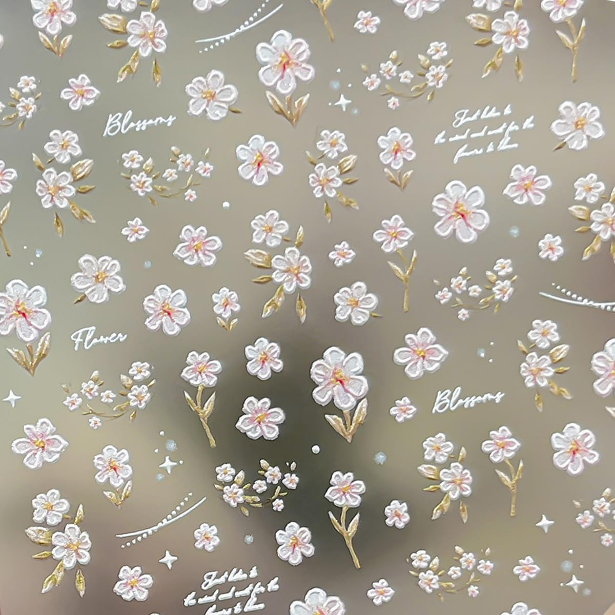 1Pcs Flower Nail Art Stickers Decals 5D Embossed Pink Flower Nail Decals Cute Sm