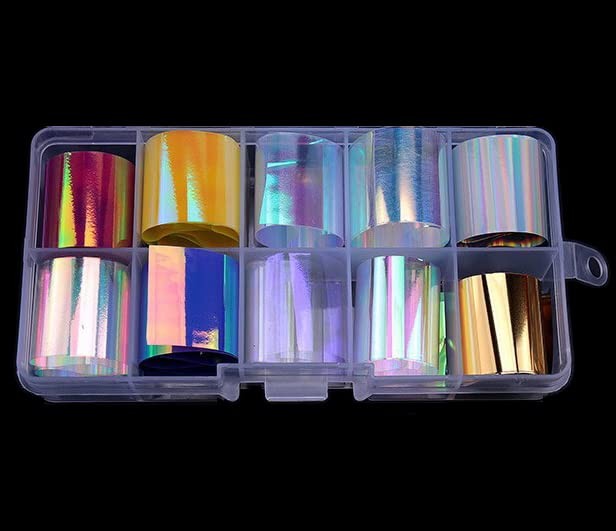10 Rolls Iridescent Cellophane Nail Foils Holographic Nail Art Foil Transfer