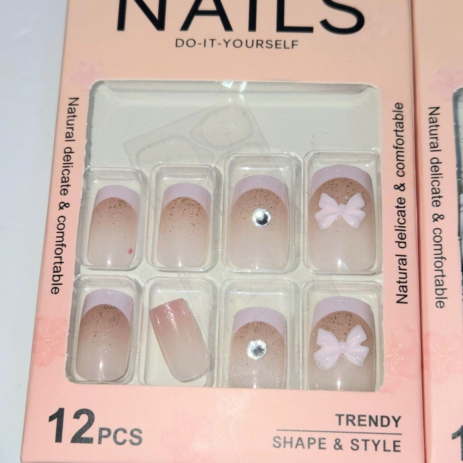 PRESS-ON NAILS Pack of 3 Set with 12 Pieces Each YY Kiss Natural Dress NEW NIB