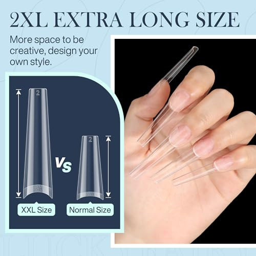 XXL Long Half Cover Coffin Nails Tips, 240 Pcs Clear Gel x XXL Half Coffin