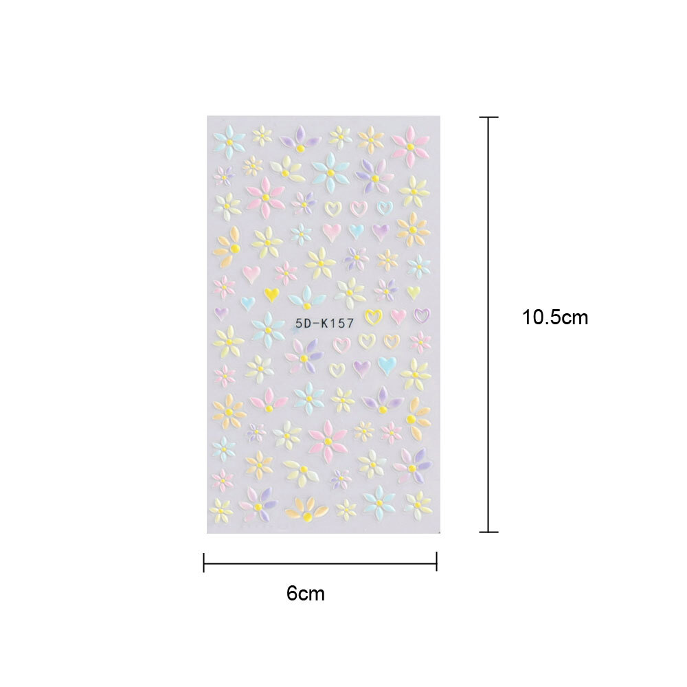 5D Nail Stickers Embossed Daisy Flower Bride Decals Nail Art Decoration DIY Chic