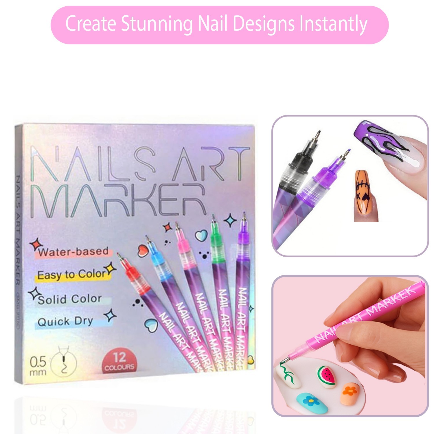 12 Colors Nail Art Paint Pens Liner / Dotting / Drawing Quick-Dry Set Classic Us