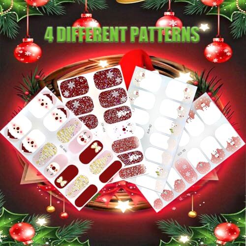 4 Sheets Christmas Gel Nail Stickers Snowflakes Gel Nail Polish Strips Xmas
