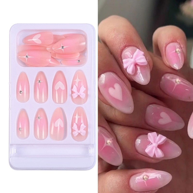 Fashionable False Nail 3D Bows Acrylic Press on Nail for Office and Party Use