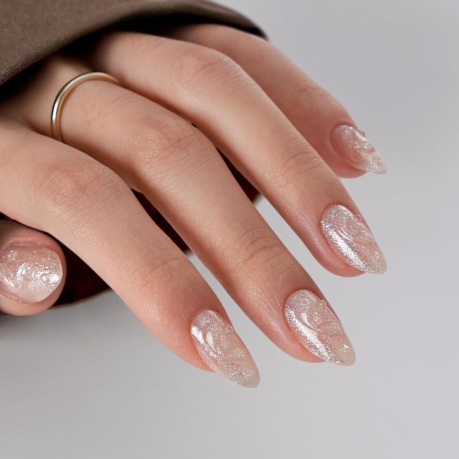 Soft Gel Press On Nails Oval Fake Nails Taro Milkshake with Glue – 16 Sizes Kit