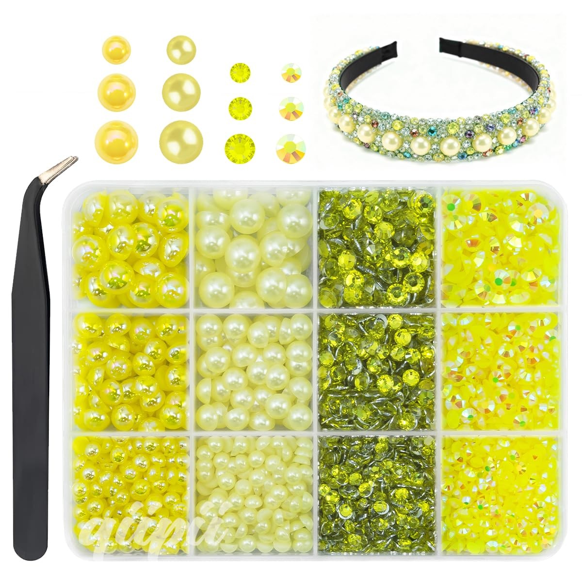 qiipii 3-8mm Lemon Yellow Flatback Pearls and Rhinestones for Bedazzling Craf…