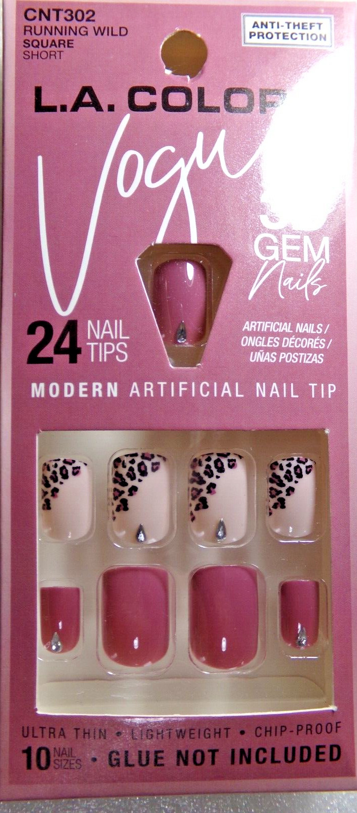 LA Colors Vogue Nails, Animal print on Mauve Pink GLUE-On Active Short Length
