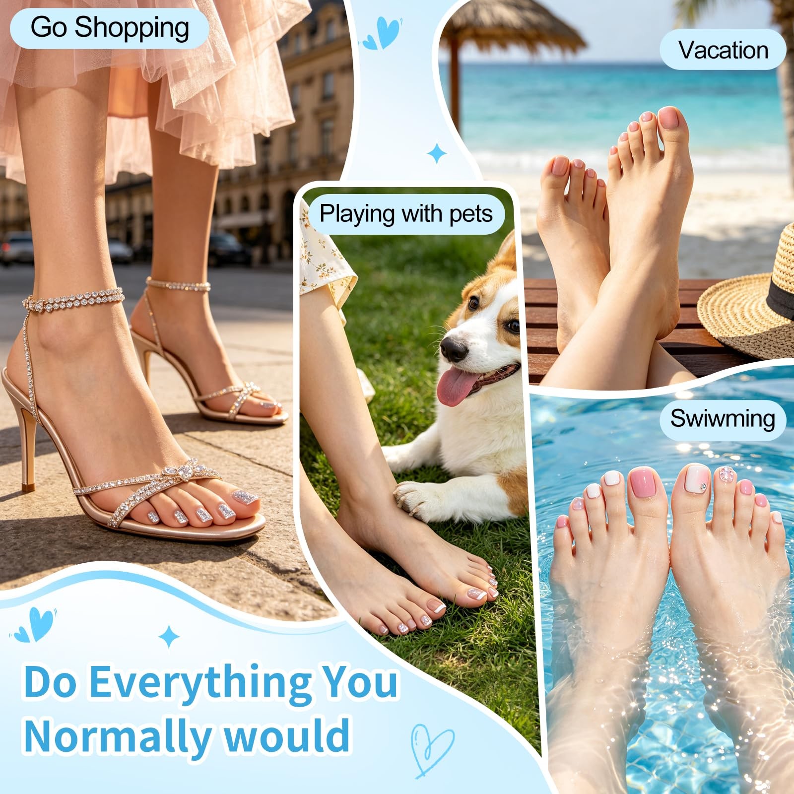 Summer Beach Press On Toenails with Hawaii Flower,Dopamine French Tip Fake To…