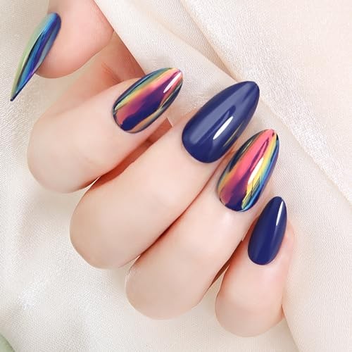 Acrylic Press On Nails Blue Almond – Nail Kit M-AL Sapphire Blue Chrome