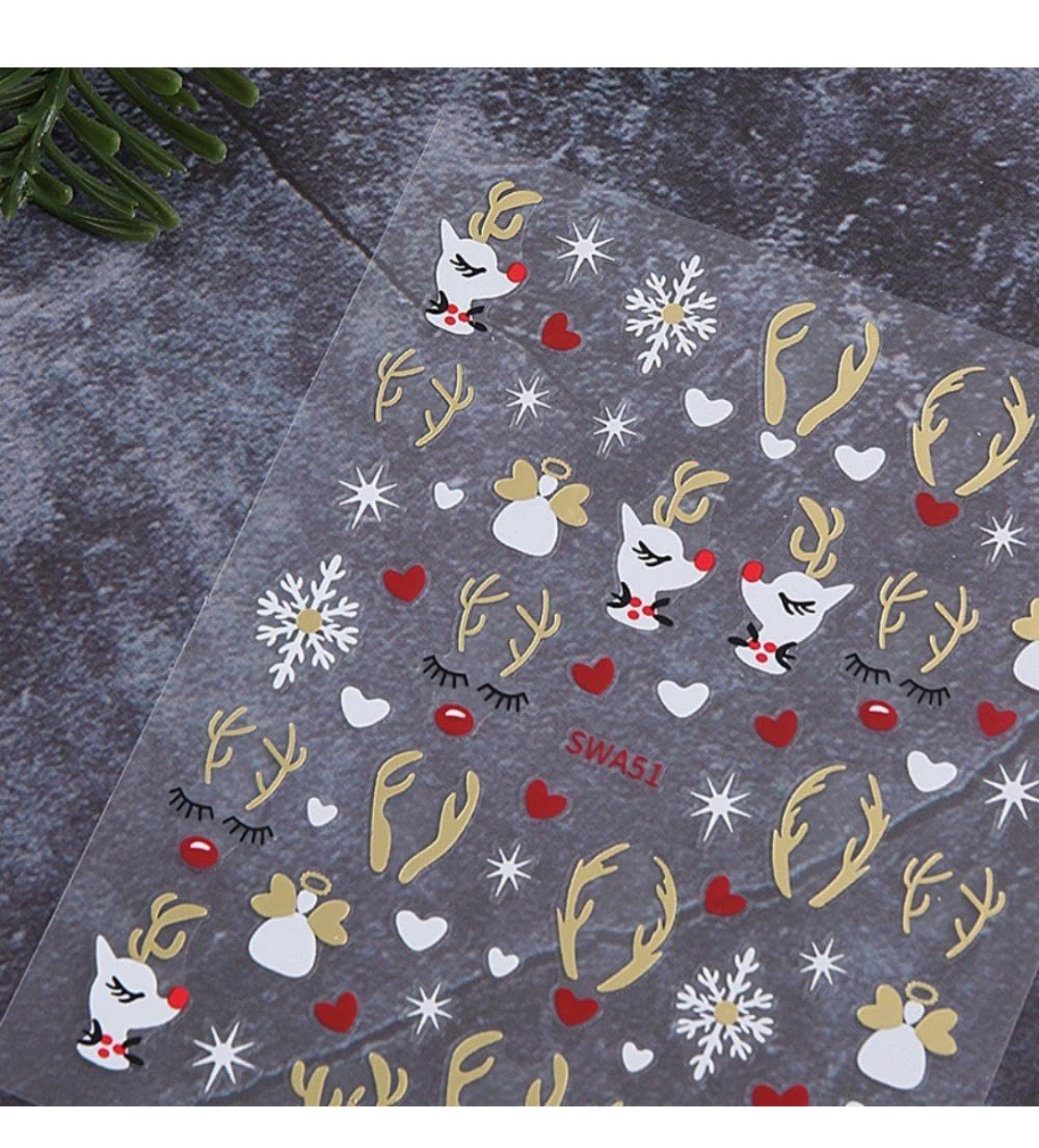 Nail Stickers Art Decal DIY Design 3D Waterproof Deer Heart Christmas SWA51 Gold