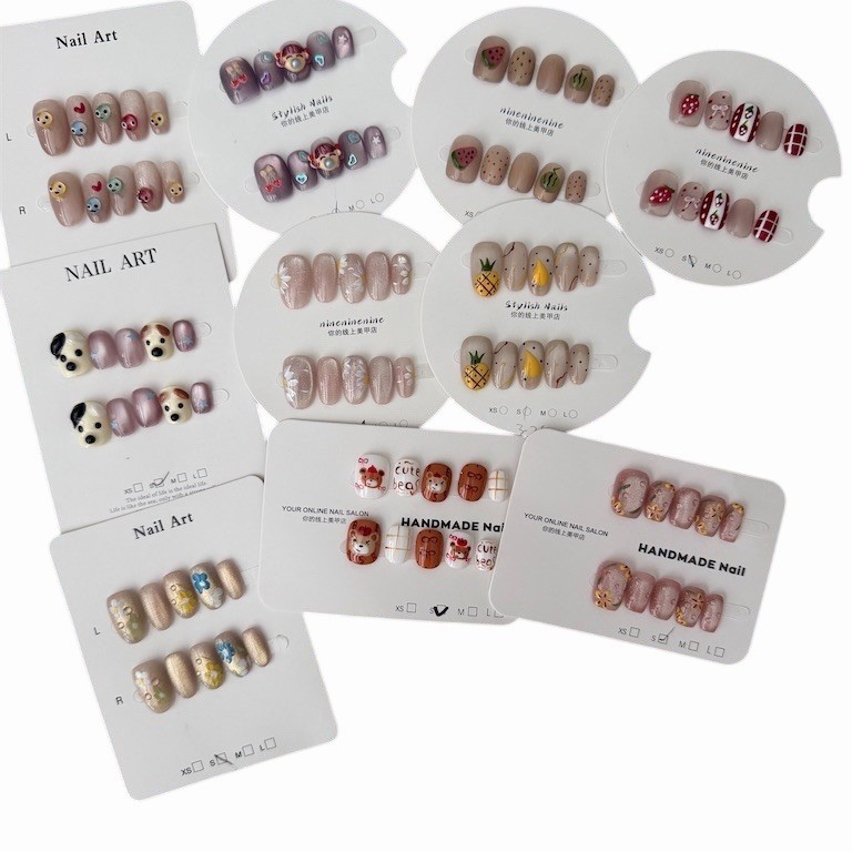 New 10 Sets Small Press On Nails Lot Handmade Nail Art Sets Cute 3D Multicolor