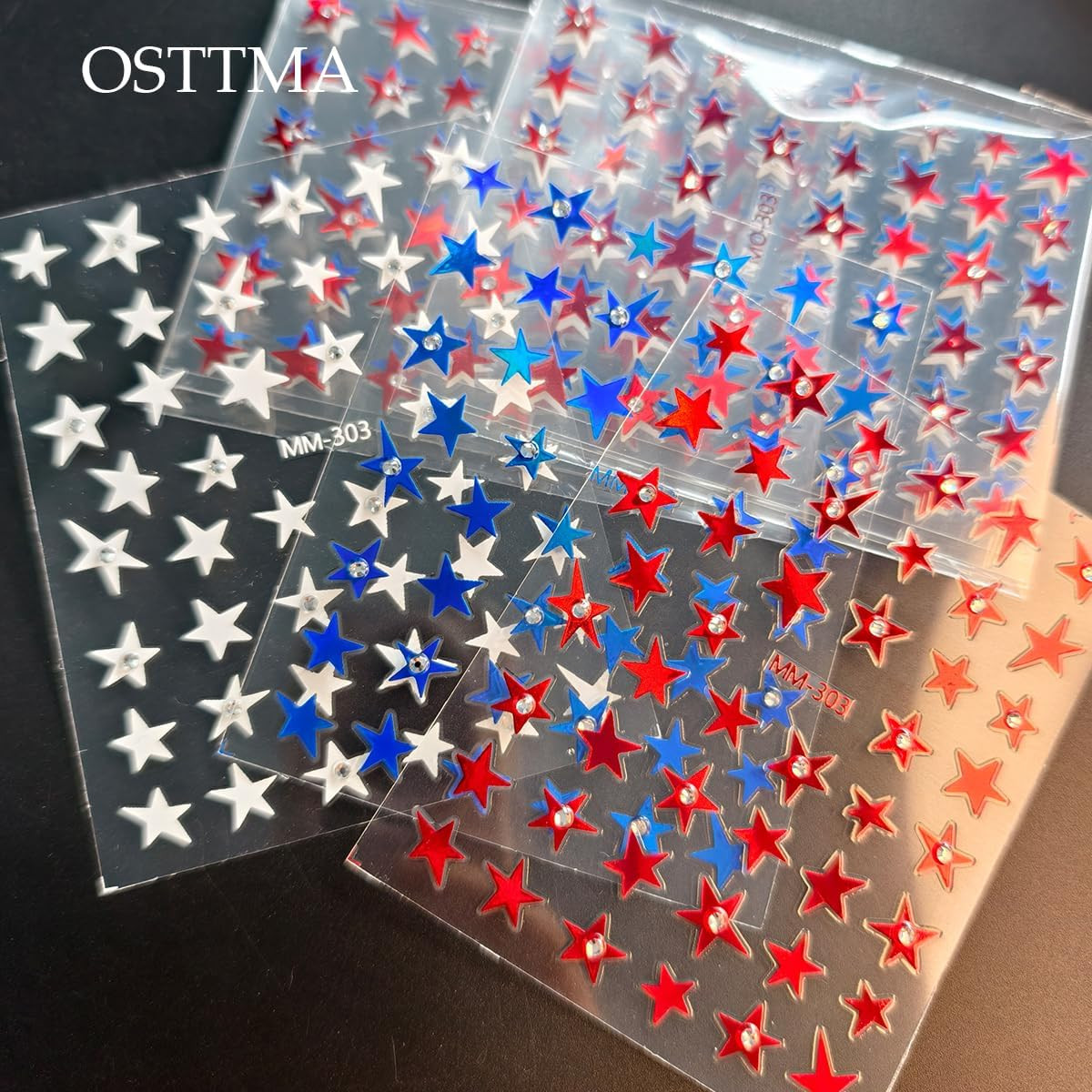 Independence Day Nail Stickers for Nail Art, Shiny Star Nail Decals Rhinestones