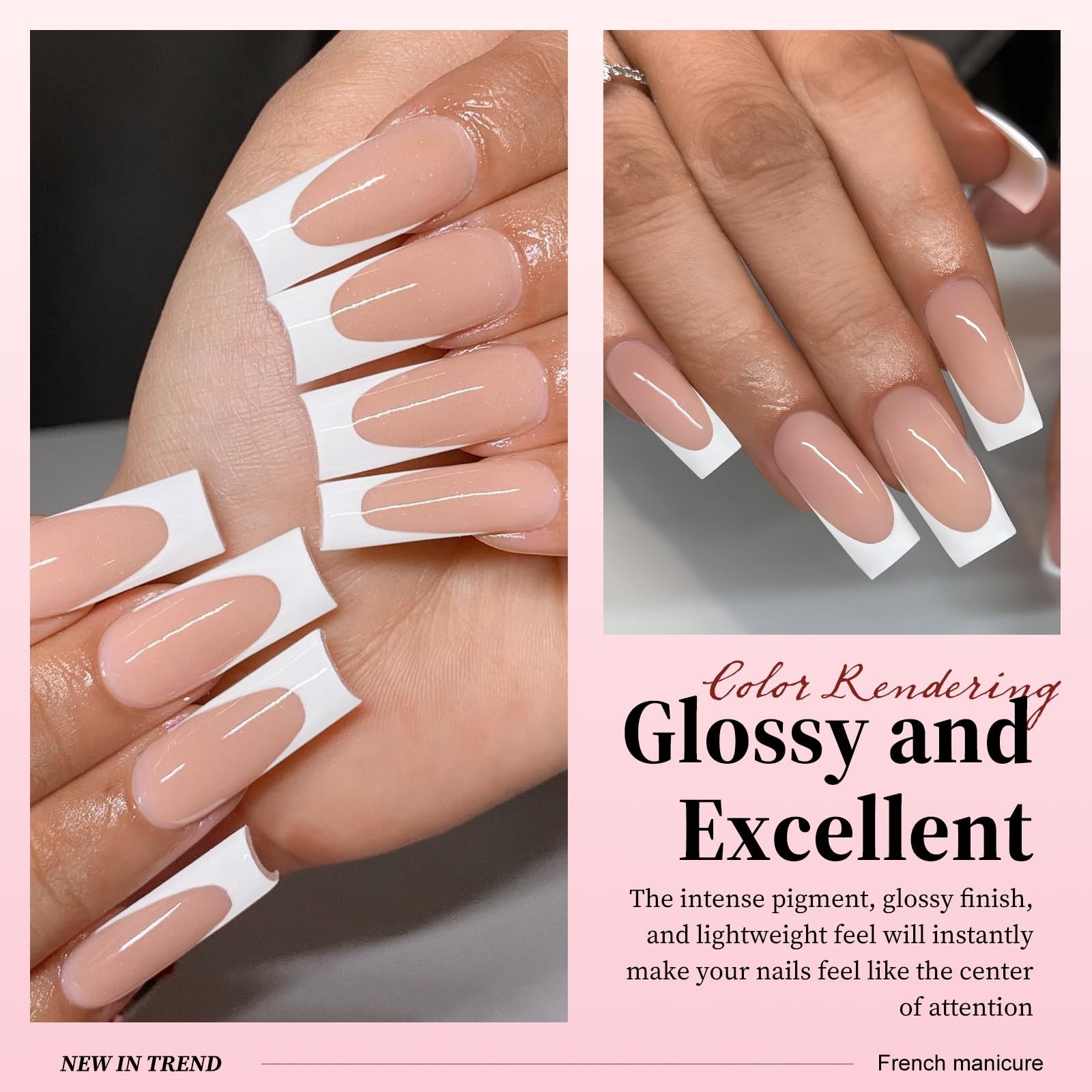 240pc French Tip Press on Nails Medium Fake Nails with Tabs, Square Nails Pre…