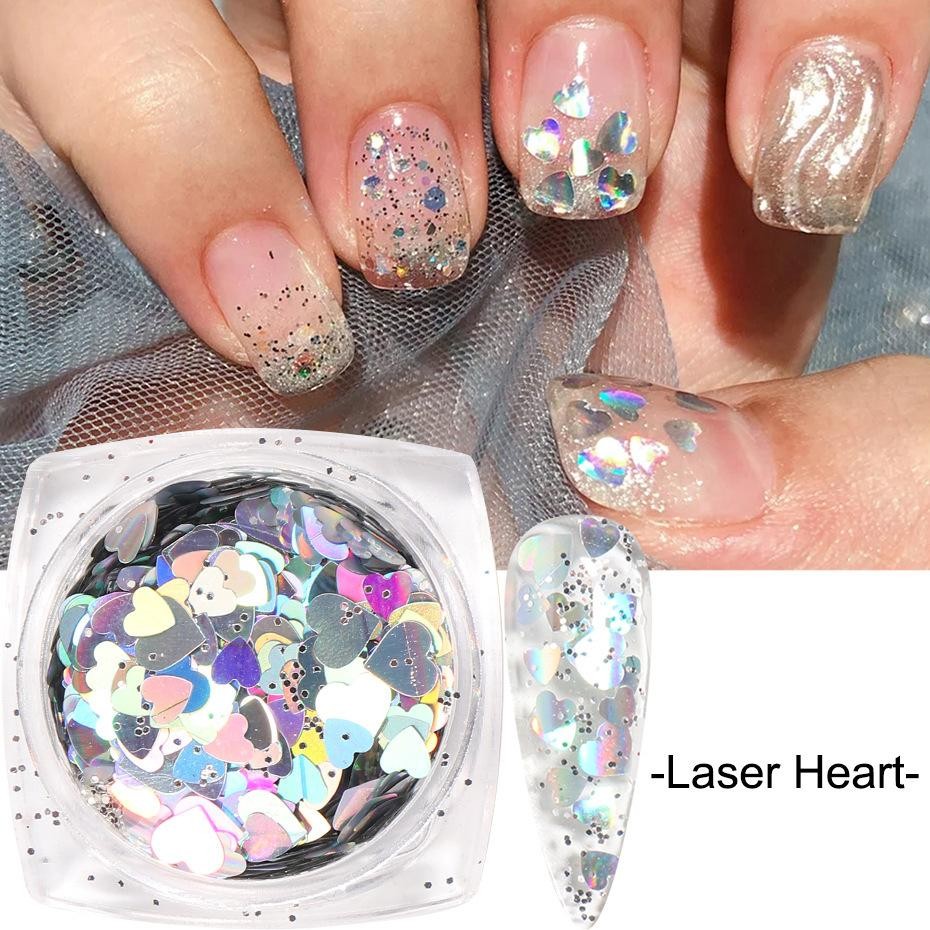 Holographic Glitter Mix Set, Hearts Butterflies Stars Sequins for DIY Nail Decor