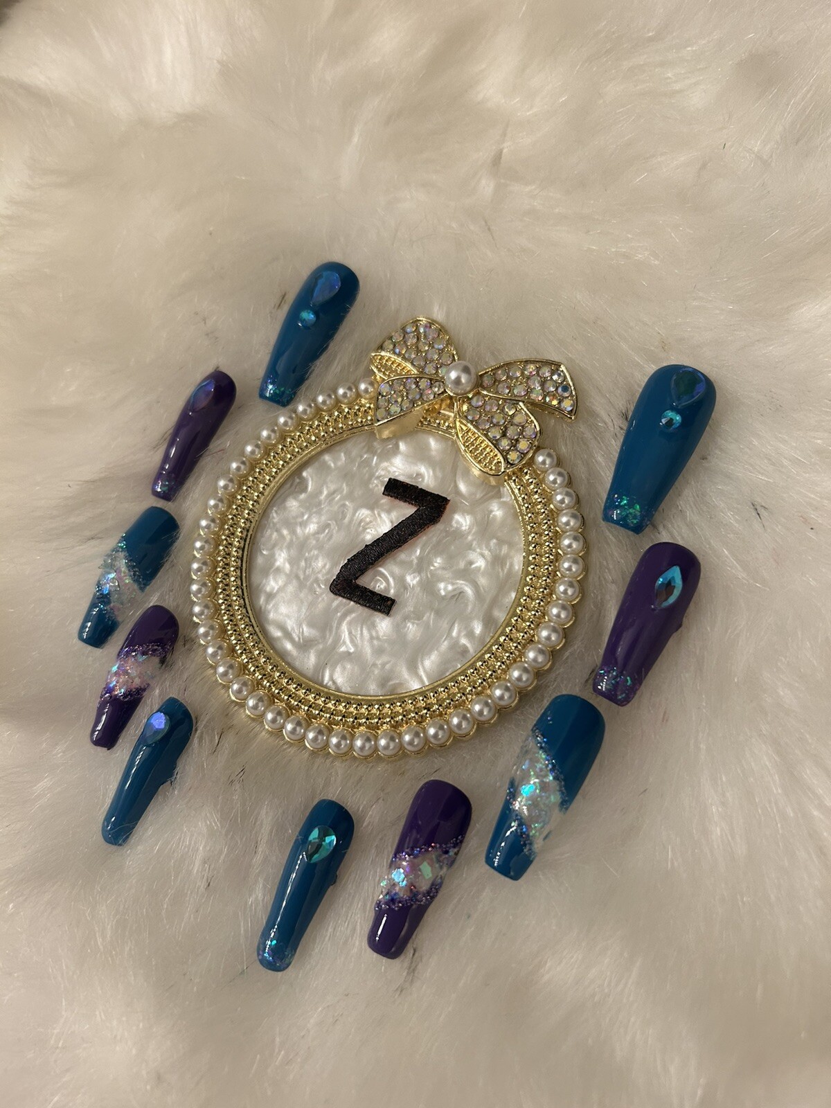 Z NAILZ! Gorgeous Set Of Handmade Teal/Purple Aurora “pick-a-boo” Press On Nails