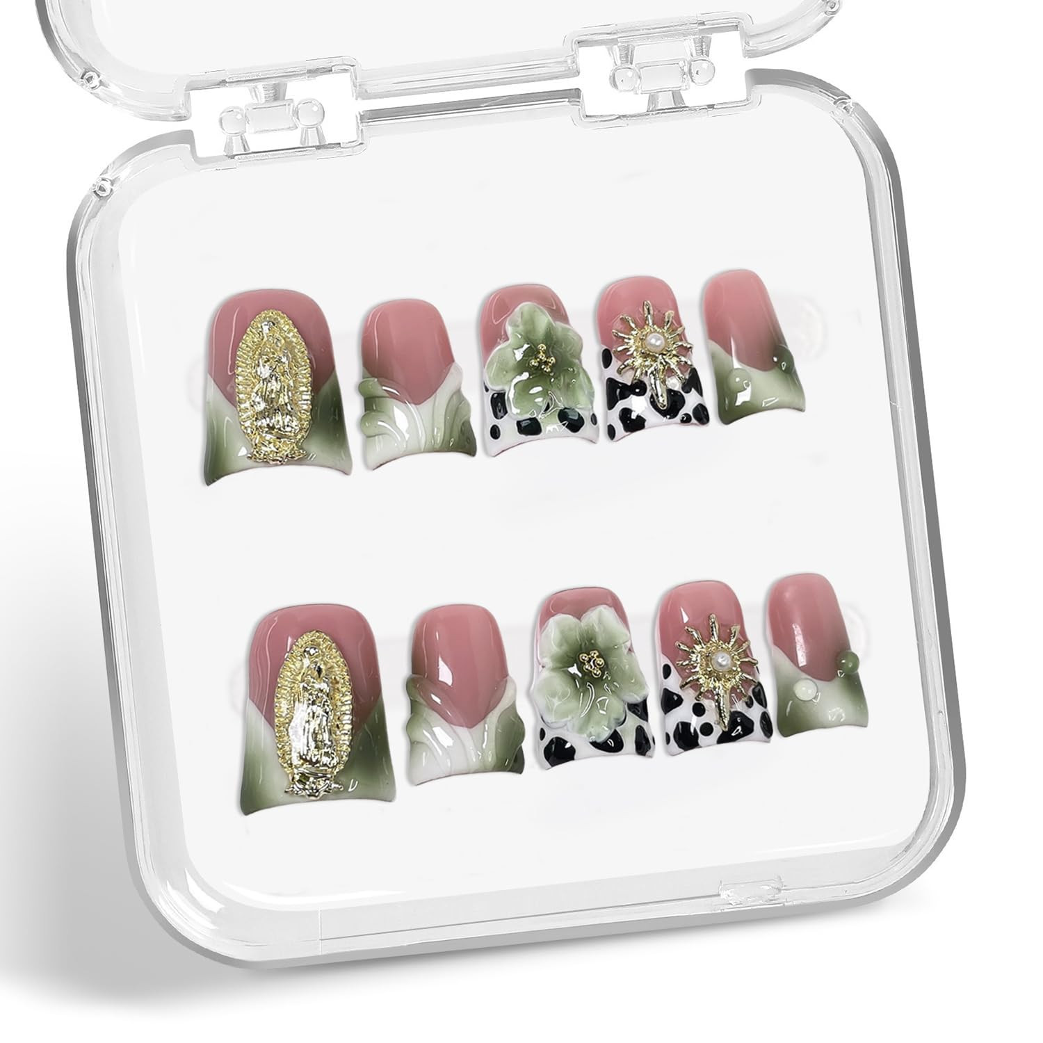 Luxury Handmade Press on Nails 3D Unique Flower Fake Nails Pink French Tip False