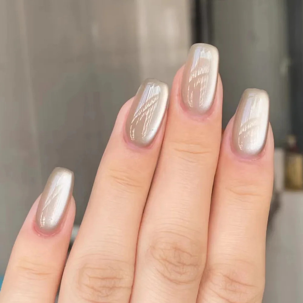 24pcs Pink Cat Eye Glitter Press On Nails With Jelly Glue