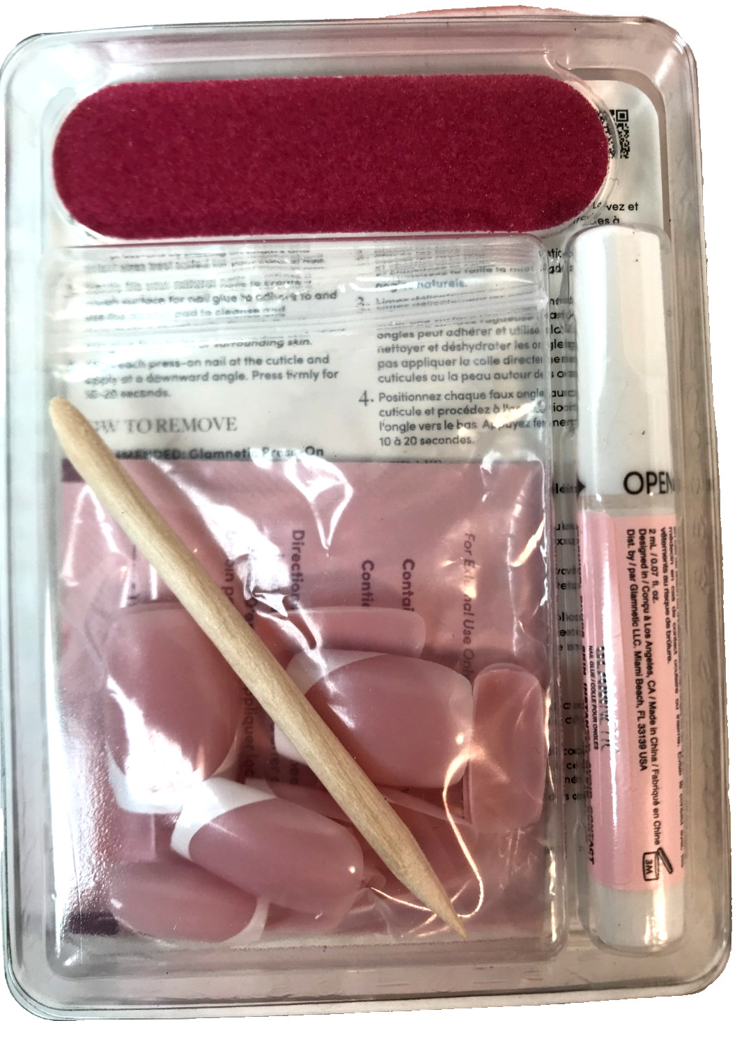 Glamnetic Press On Nails Classy French Tip Medium Square Complete Manicure Set