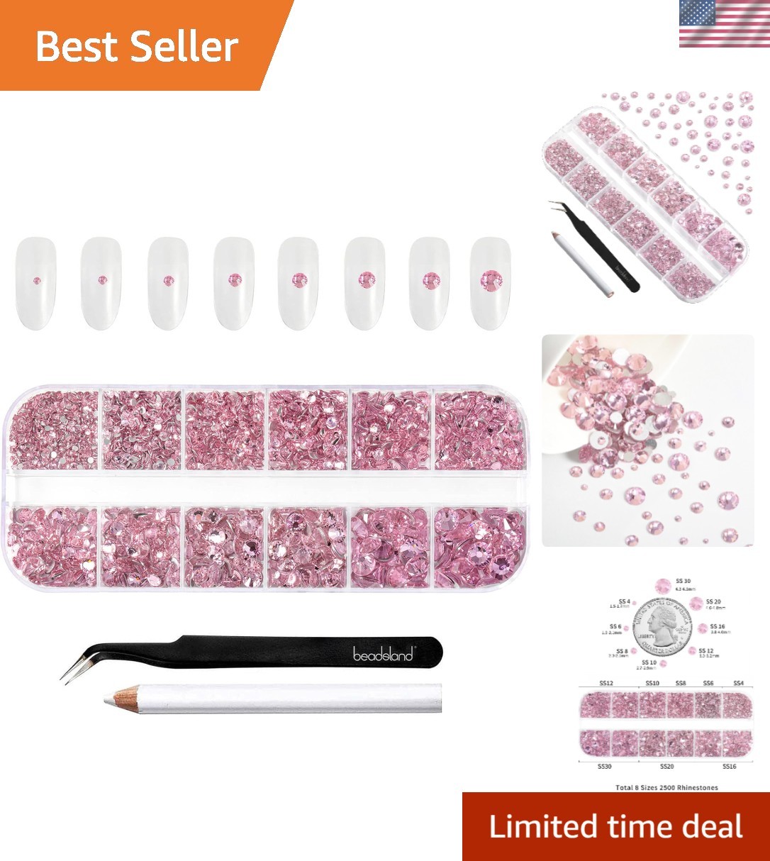 Rhinestones for Makeup,8 Sizes 2500pcs Pink Flatback Rhinestones Face Gems fo…