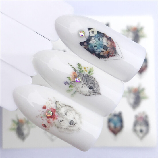 Multicolor Wolf Flower PVC Nail Art Decoration Stickers #995-3077
