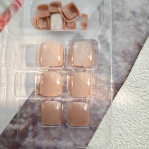 Glitter Press on Toenails Nude Fake Toenails Short Square False Toes with