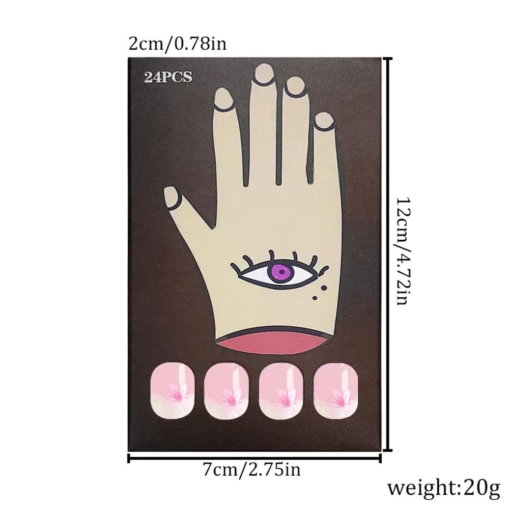 24 Pcs Pink Press on Nails Short Square – Summer French Fake Short, Color I1