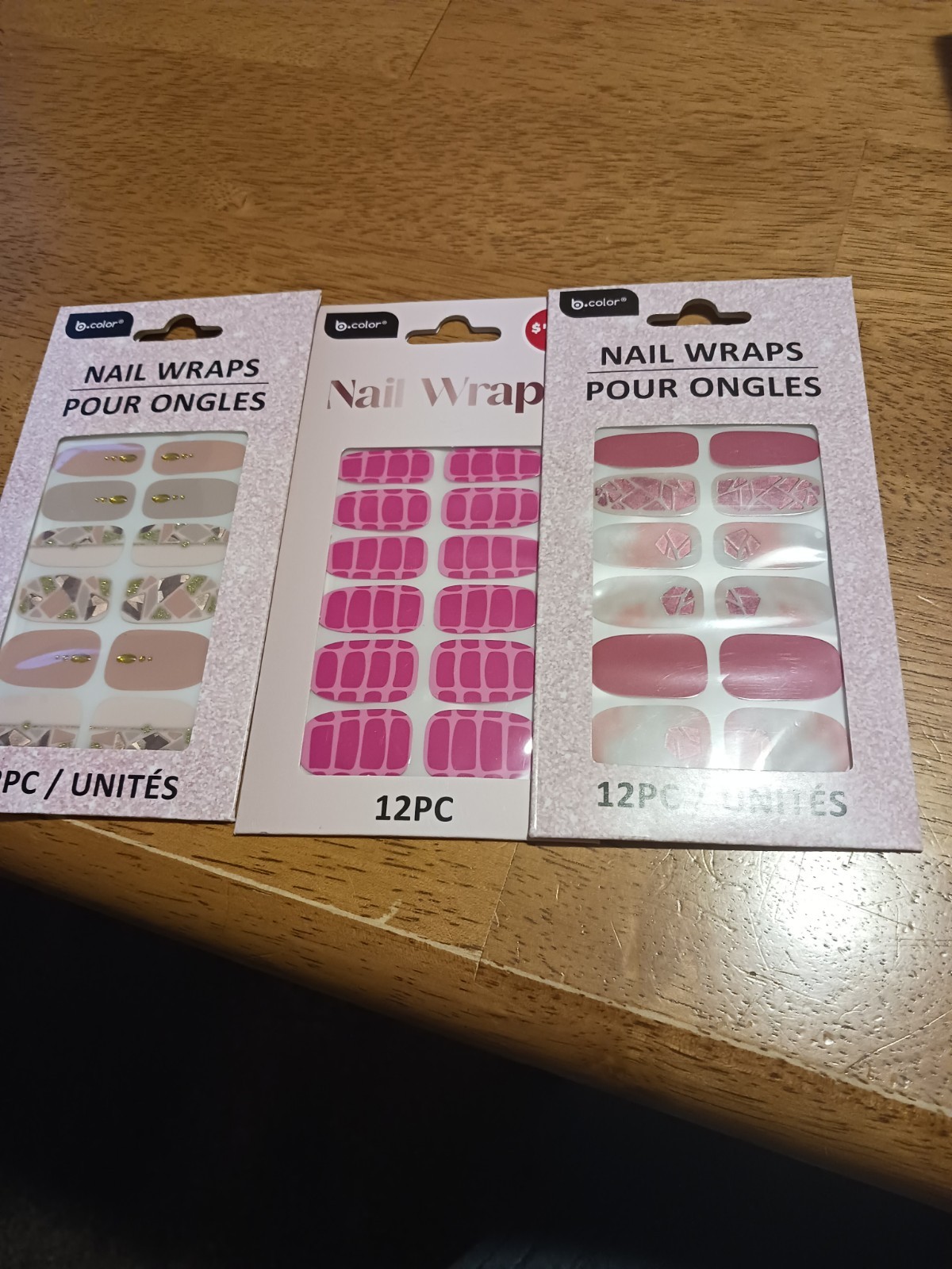b.color Press-On Nails Pink Beige Multicolor Shiny Oval Pre-Designed Set