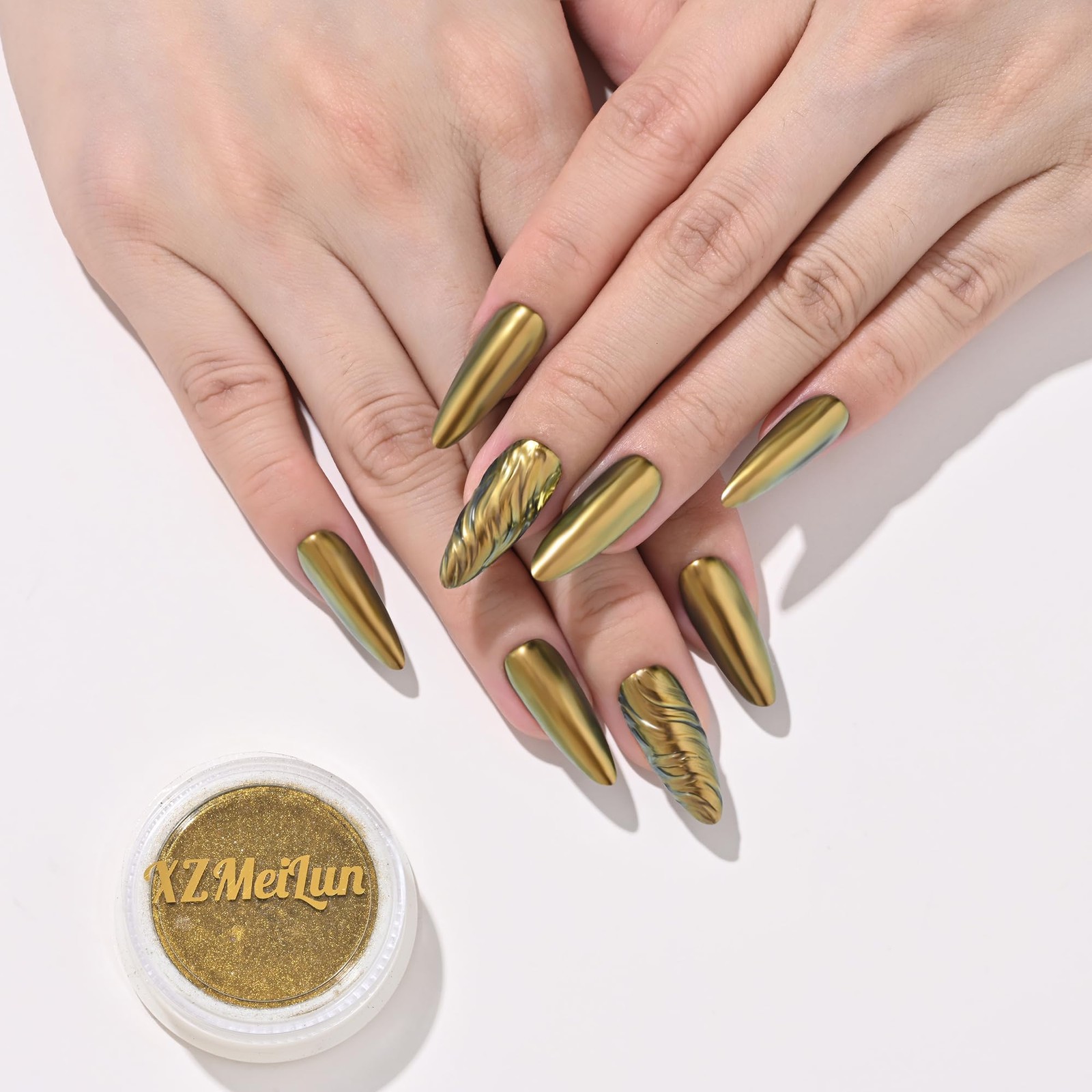 Chameleon Chrome Nail Powder, Big-Capacity 0.8g Aurora Green Turns Orange Mer…