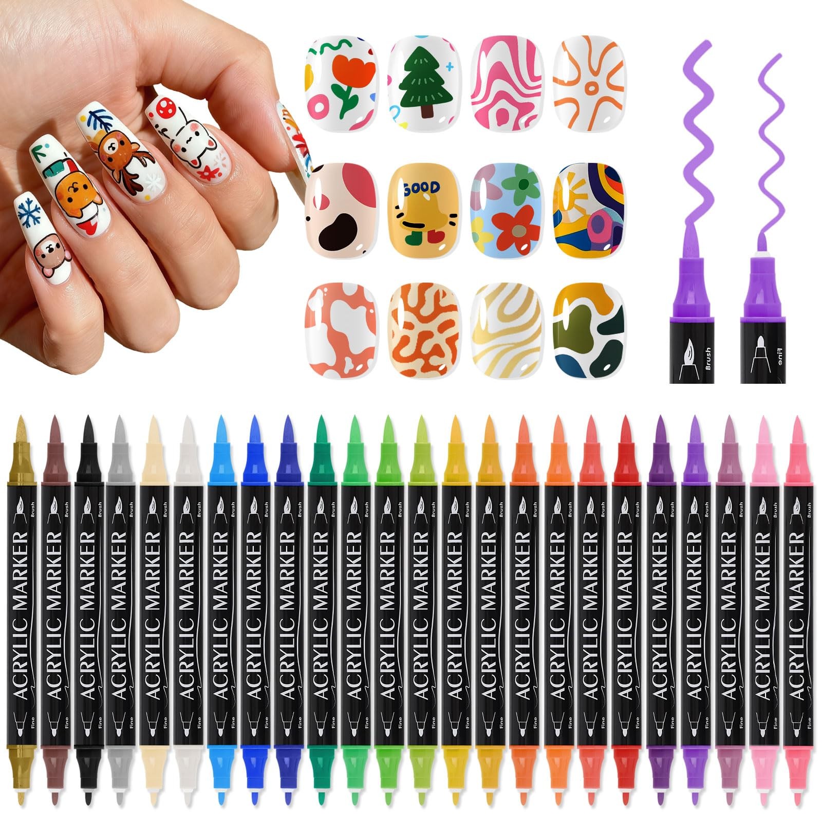 24 Colors Double-End Nail Art Pens for Painting Nails – Quick Dry