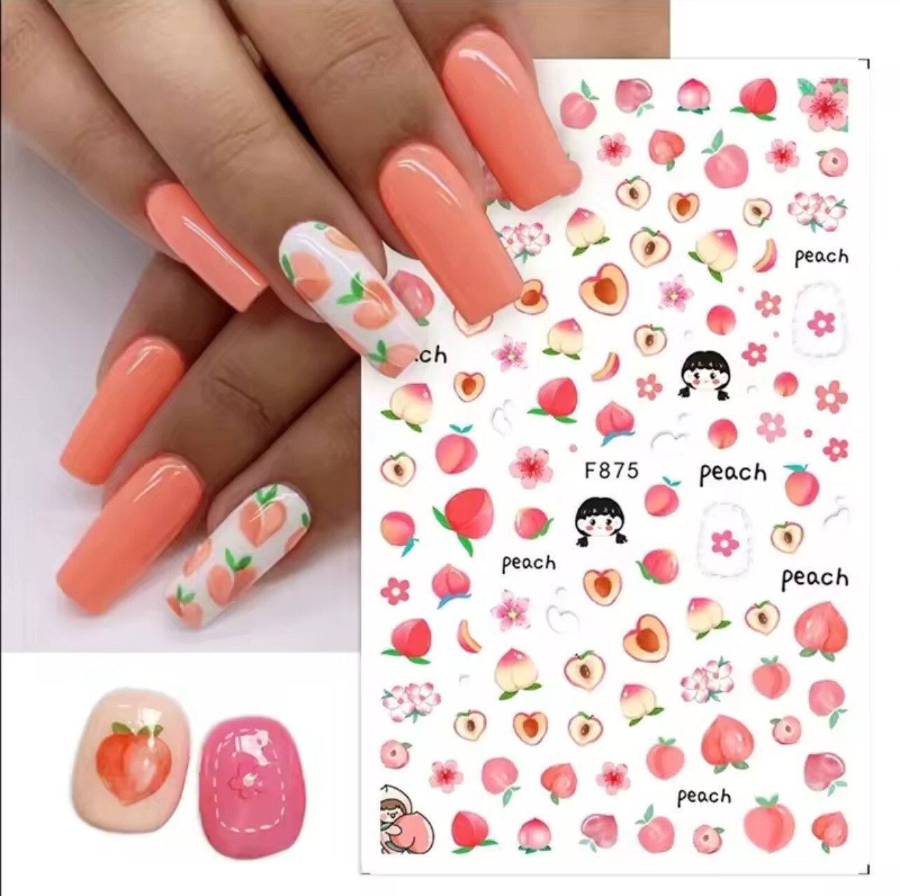 Nail Art Stickers Decals Summer Fruit Peach Flowers DIY Decor F875