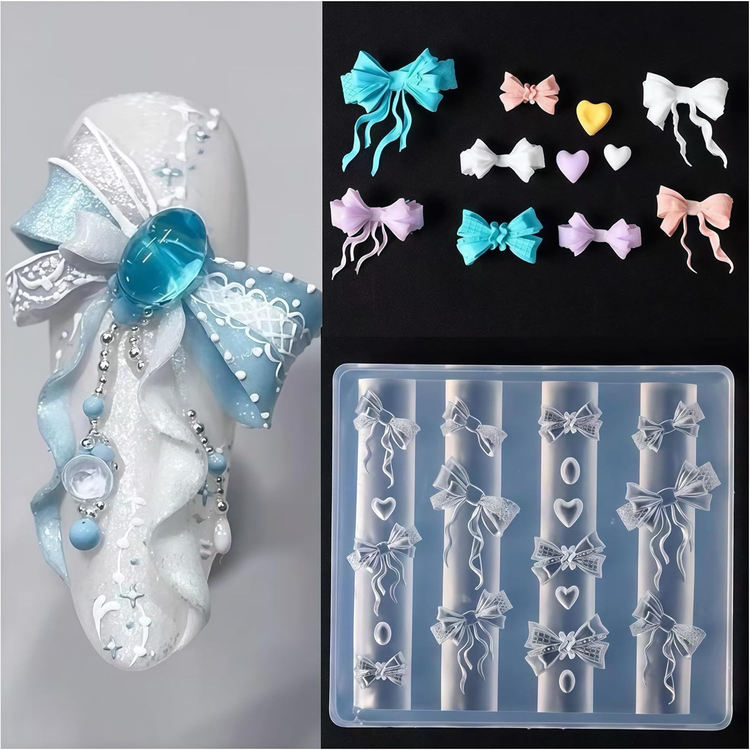 3D Gel Nail Art Resin Rosette Molds for Accessories Supplies Bow Knot Silicone T