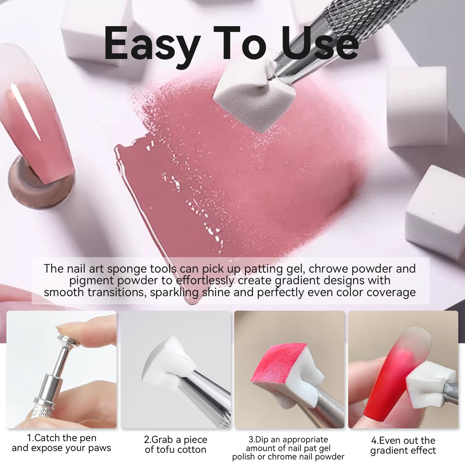 200 PCS Nail Sponges for Ombre with Grabbing Pen,Mini Aura blending Sponges f…