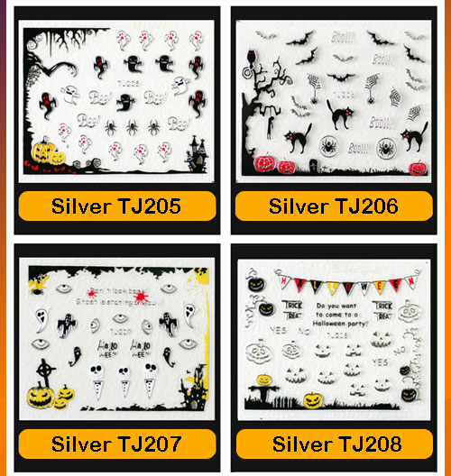 Halloween ! Nail Art Stickers Self-adhesive 3D Metallic Bat Witch Pumpkin Cat
