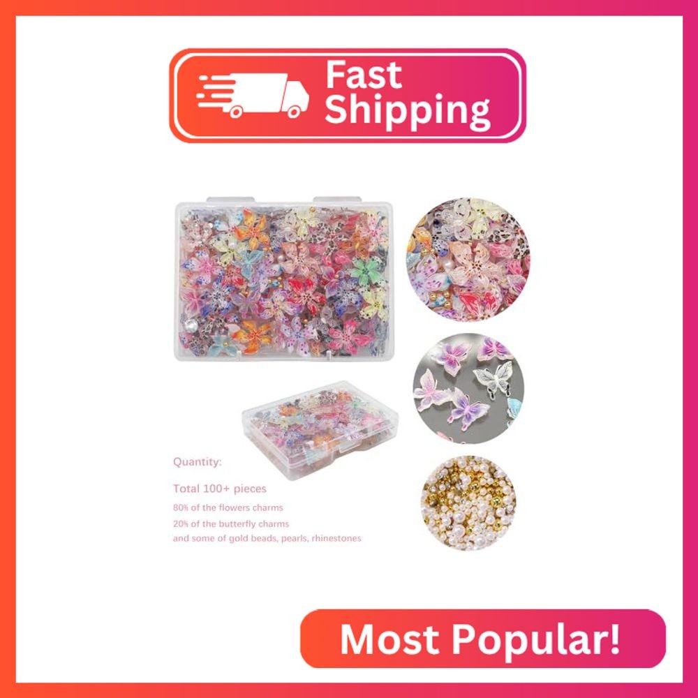 100+Pcs Flower Butterfly Nail Charms 3D Hawaii Flowers Rhinestones Hibiscus Flor