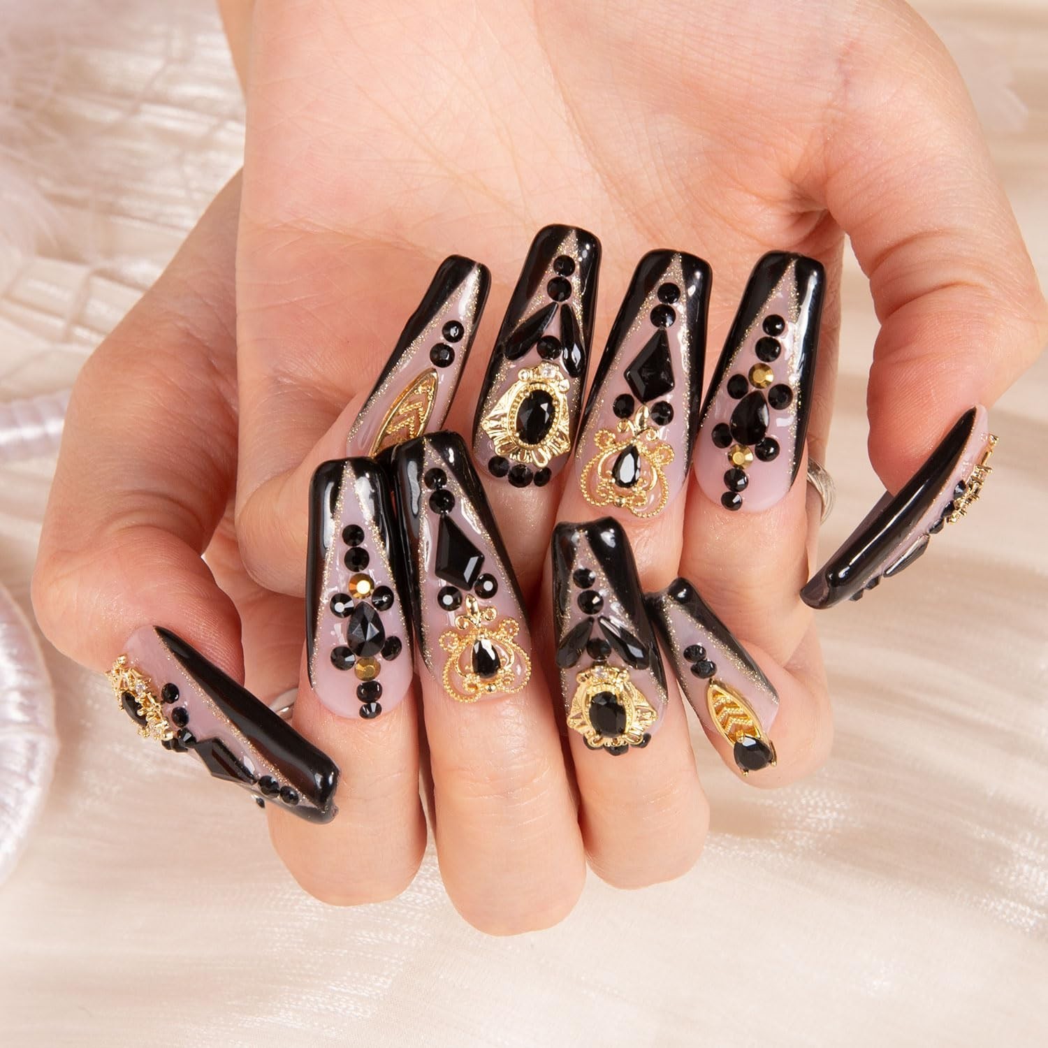 Handmade Crystal Full Cover Reusable Coffin Nails