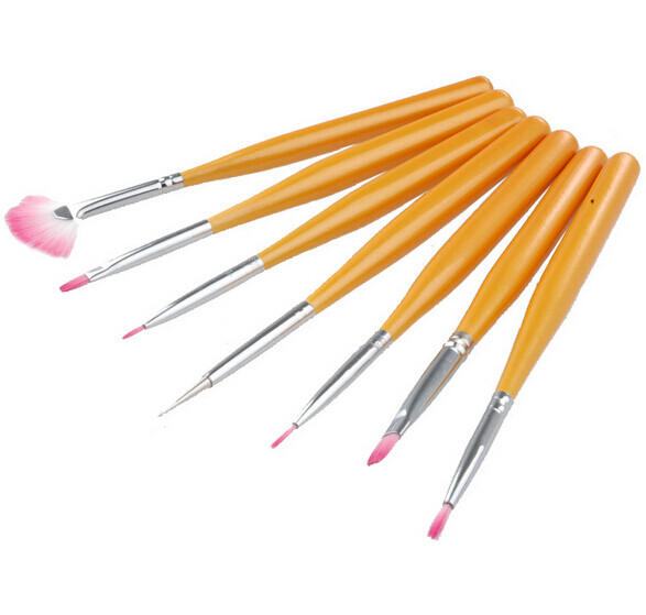 7pcs/set Wooden UV Gel Nail Art Brush Polish Painting Pen Kit For Manicure DIY