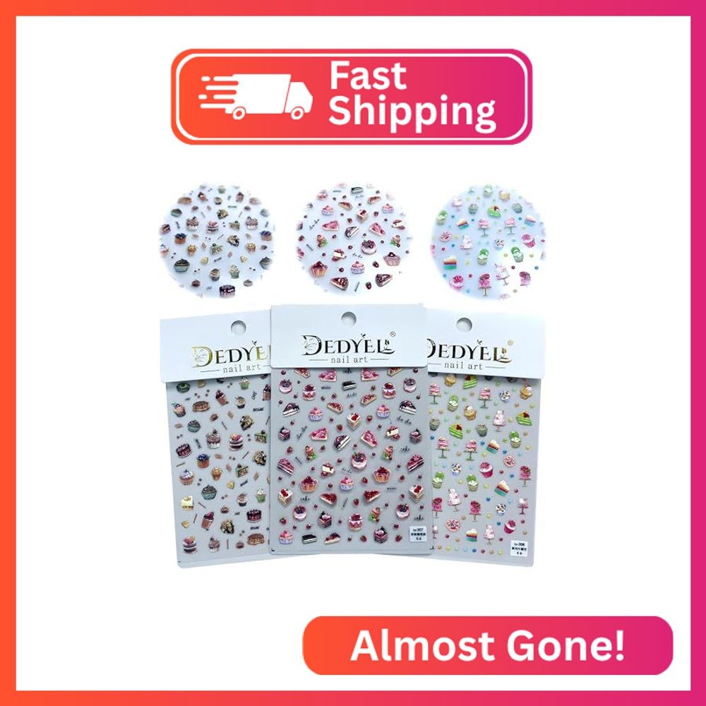 Dedyel Food Nail Art Stickers 3D Cake Dessert Donut Ice Cream Cookies Fruit Brea