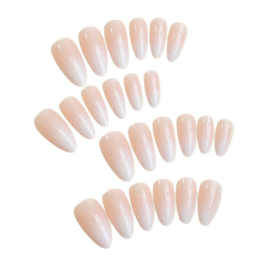 48pcs Almond Press on Nails, Clear Nude Milky White Gradient Simple Gloss Nails