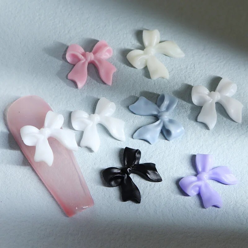 50pcs Bow Resin Nail Art Decoration 3D Long Ribbon Nail Charms