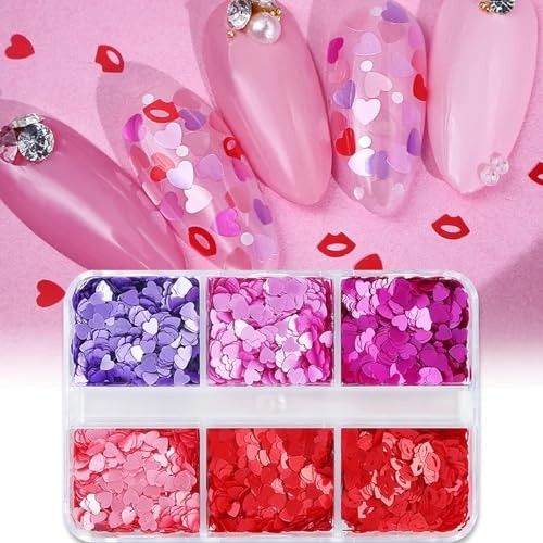 6 Grids Valentine’s Day Heart Glitter Multiple Colors Sequins for Nail heart3