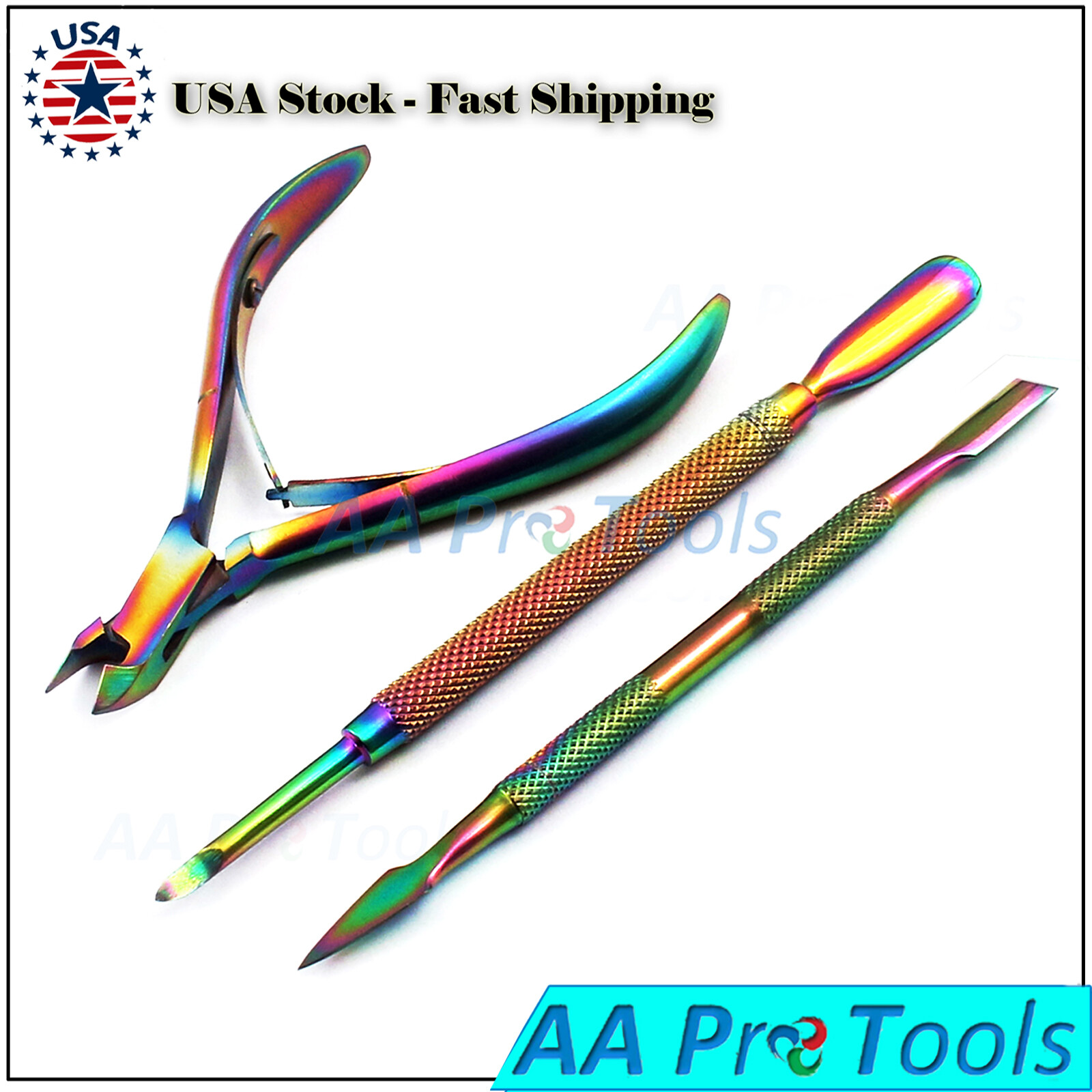 3-Pcs TIT Nail Pusher Cuticle Remover Manicure Pedicure Stainless Steel Tools