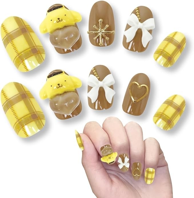 Sanrio Character Nail Tips Pompompurin Stick and Peel 3D 24 Pieces