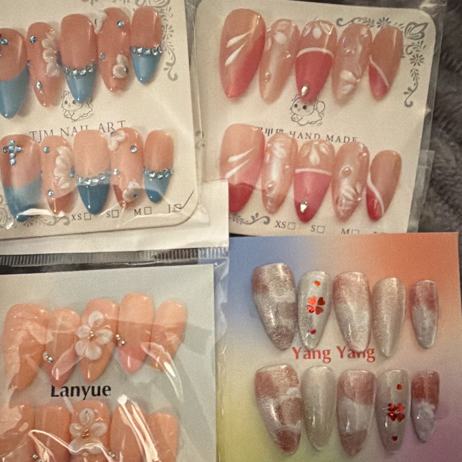 Press-On Nails Size large 3D Floral Multicolor Full Cover Pre-Designed