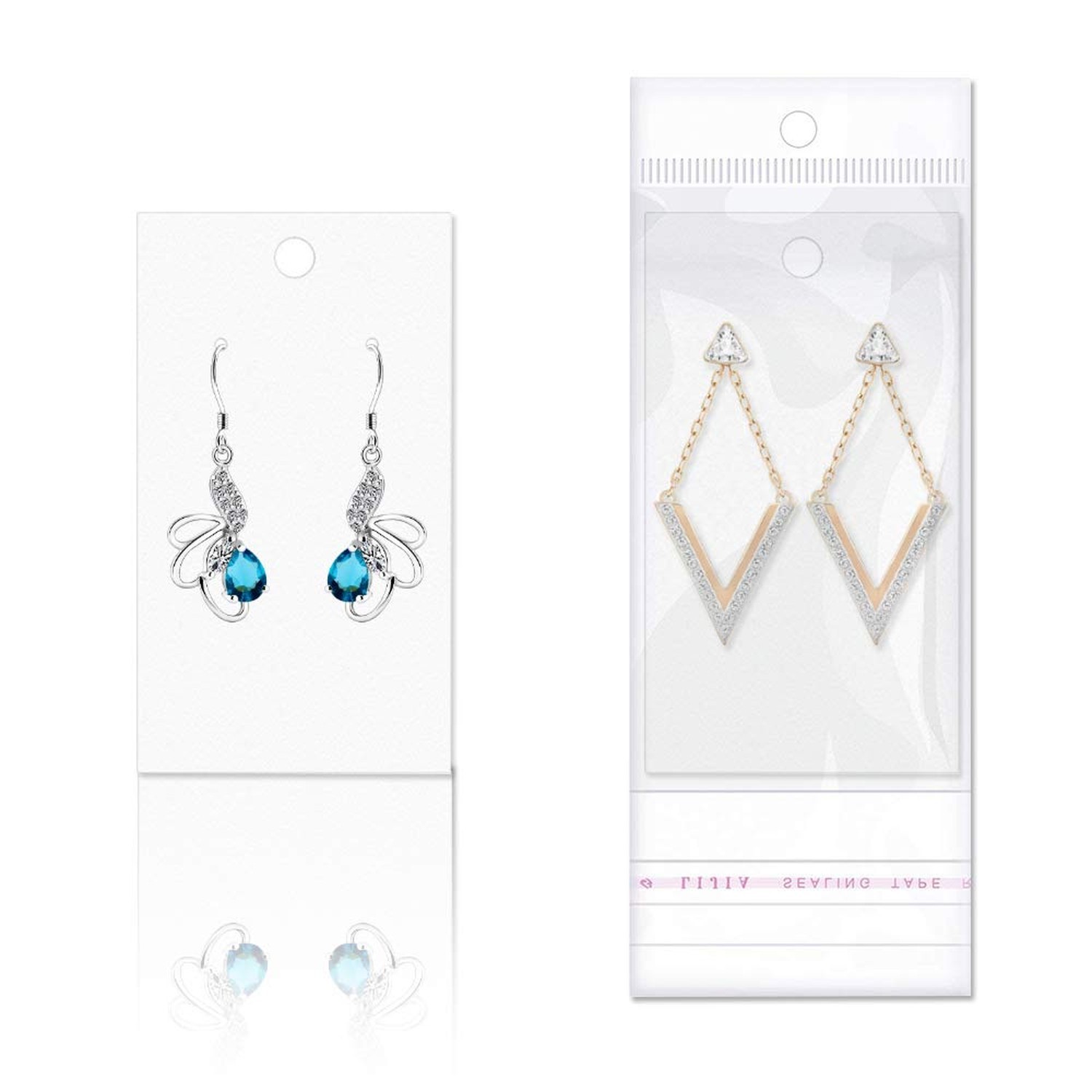 Paper & Plastic Jewelry Earrings Display Cards Rectangle White W/Self-Seal Ba…
