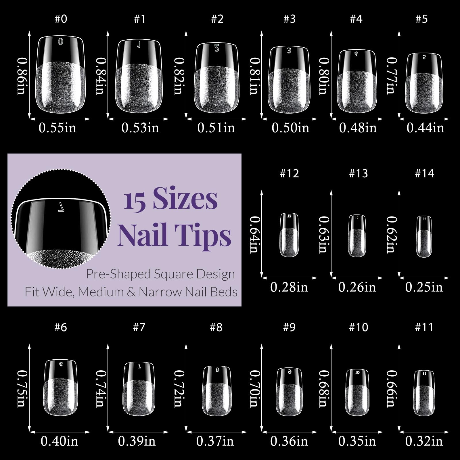 360Pcs Short Square Nail Tips, 15Sizes Square Nails Tips Clear Press on Nails…