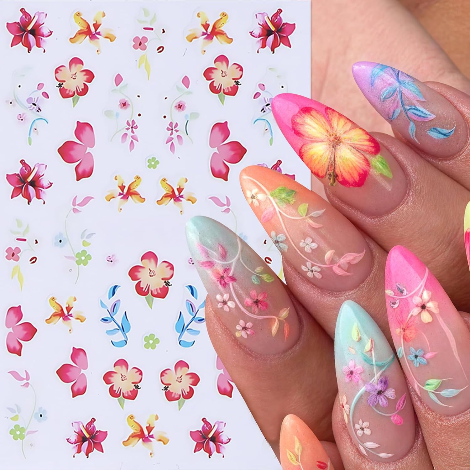 6Sheets Flower Nail Stickers Lily Flower Stickers for Nails 3D Self Adhesive Flo