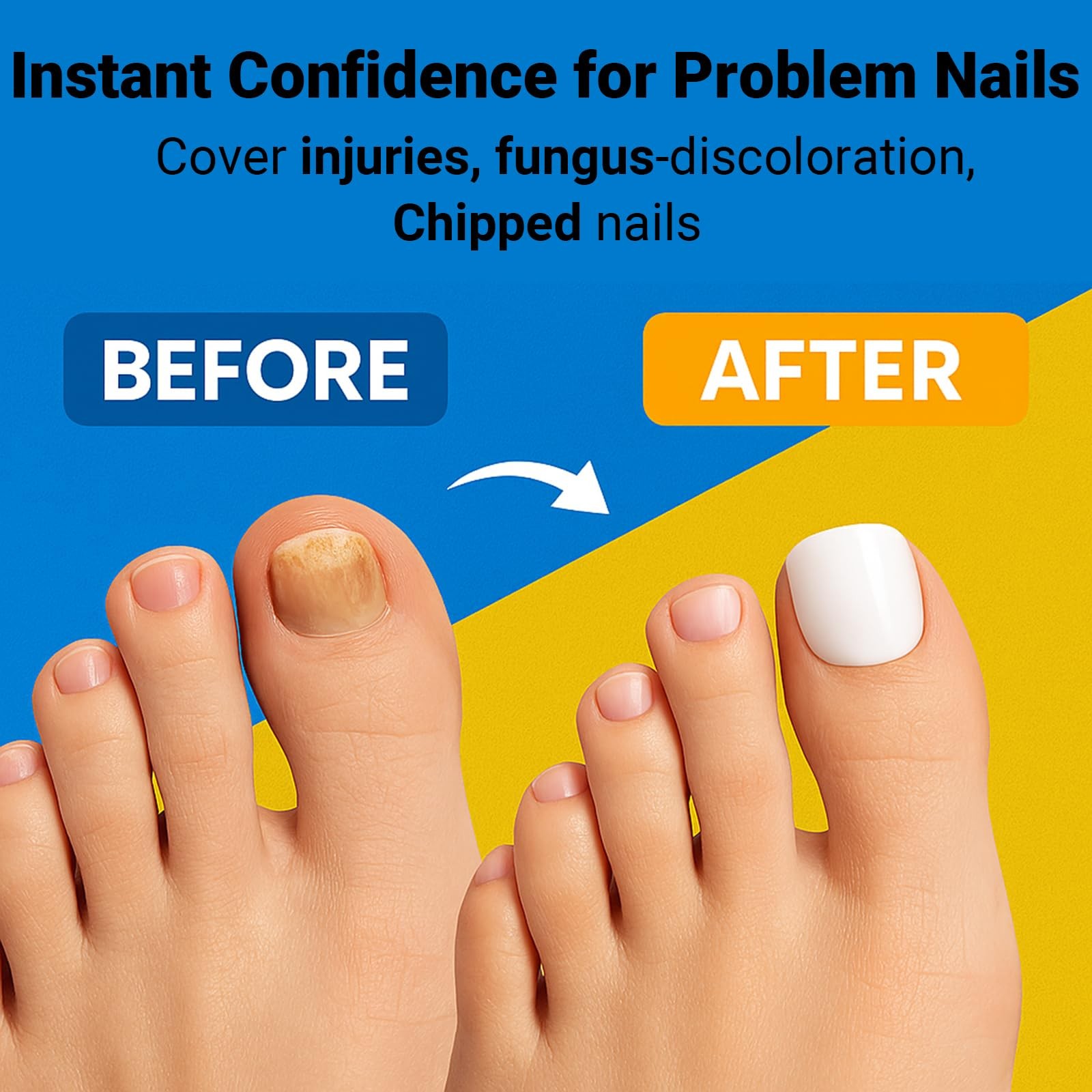 Wide Long Large Gel Toe Nail Tips, SINOKAME Big Fake Toenails Full Cover Nail