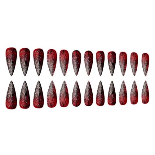Halloween Goth Press on Nails Medium Stiletto Almond Fake Halloween style 12